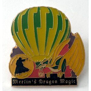Vintage Merlin's Dragon Magic Enamel Lapel Pin Hot Air Balloon C4